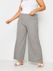 Yours Curve Grey Tropical Wide Leg Trousers - Image 1 of 5