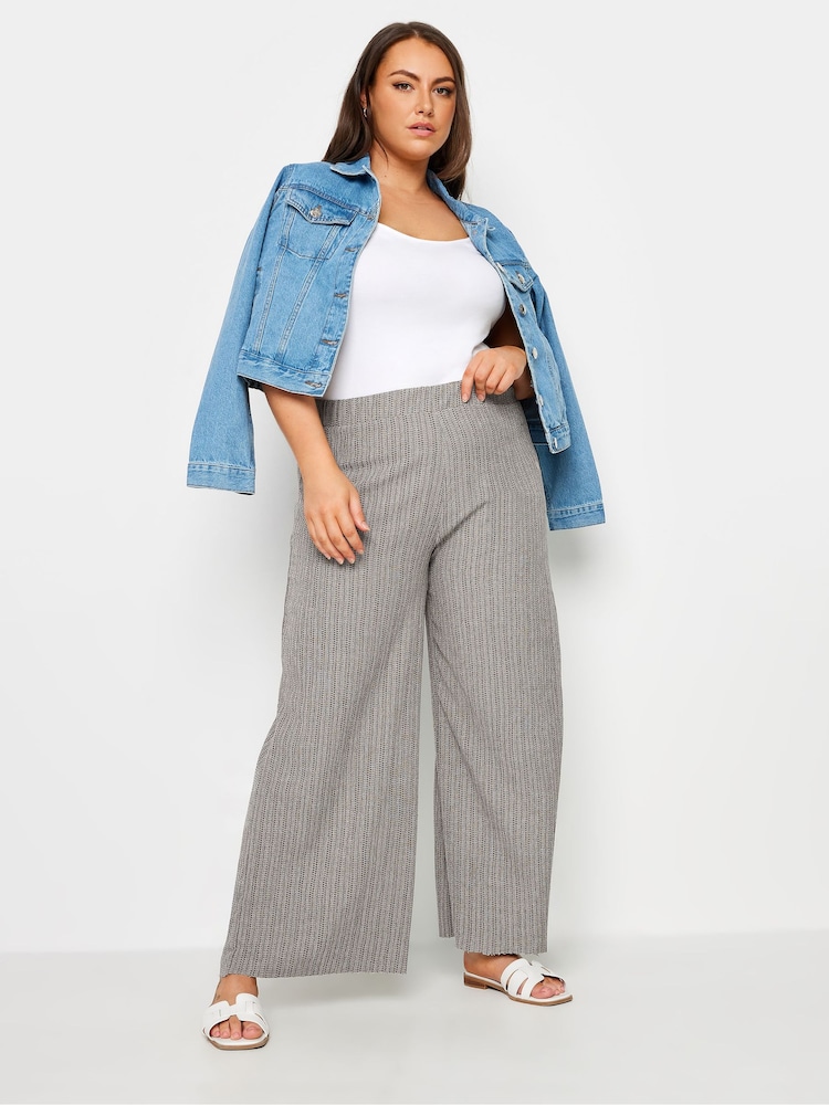 Yours Curve Grey Tropical Wide Leg Trousers - Image 2 of 5