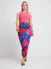 Yours Curve Pink Limited Collection Abstract Print Mesh Skirt - Image 2 of 5