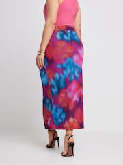 Yours Curve Pink Limited Collection Abstract Print Mesh Skirt - Image 3 of 5