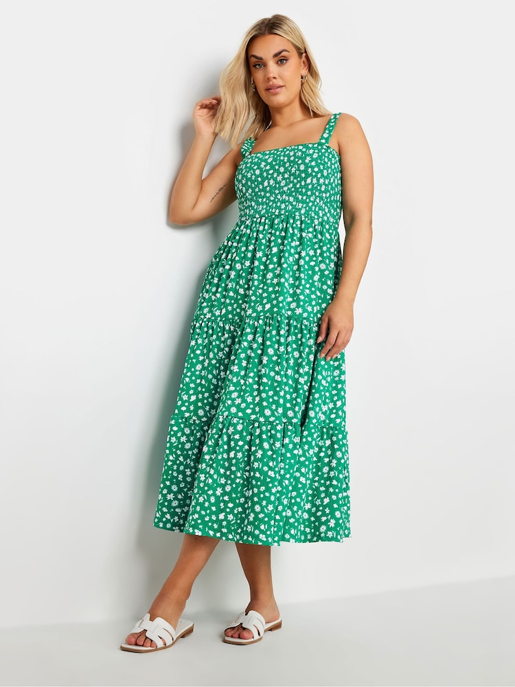 Yours Curve Green Ditsy Floral Shir Midi Dress - Image 1 of 5