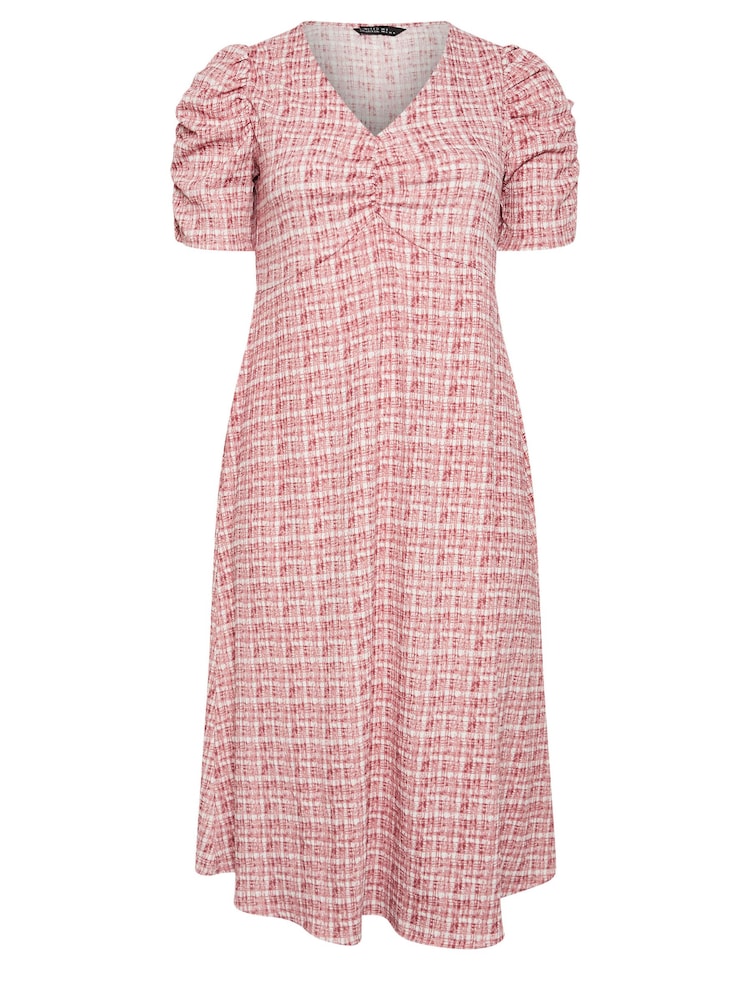 Yours Curve Pink Limited Collection Check Textured Milkmaid Dress - Image 5 of 5