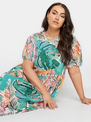 Yours Curve Blue Leaf Crinkle Smock Dress - Image 2 of 5