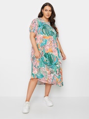 Yours Curve Blue Leaf Crinkle Smock Dress - Image 4 of 5