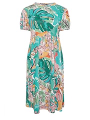 Yours Curve Blue Leaf Crinkle Smock Dress - Image 5 of 5