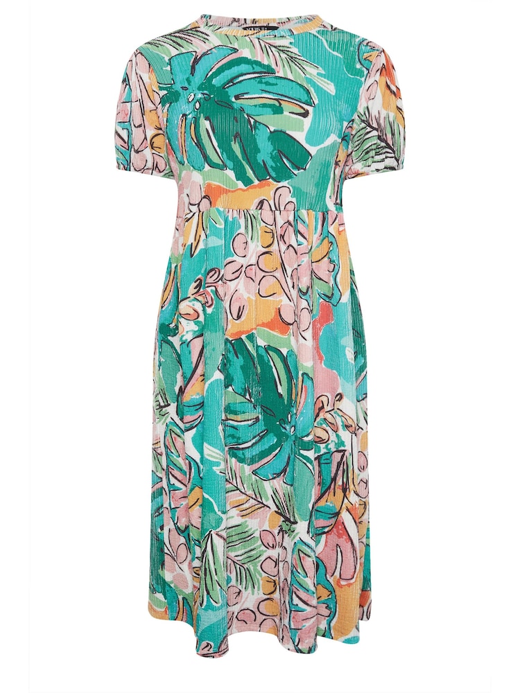 Yours Curve Blue Leaf Crinkle Smock Dress - Image 5 of 5