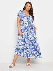 Yours Curve Blue Leaf Wrap Dress - Image 1 of 5
