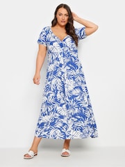 Yours Curve Blue Leaf Wrap Dress - Image 2 of 5