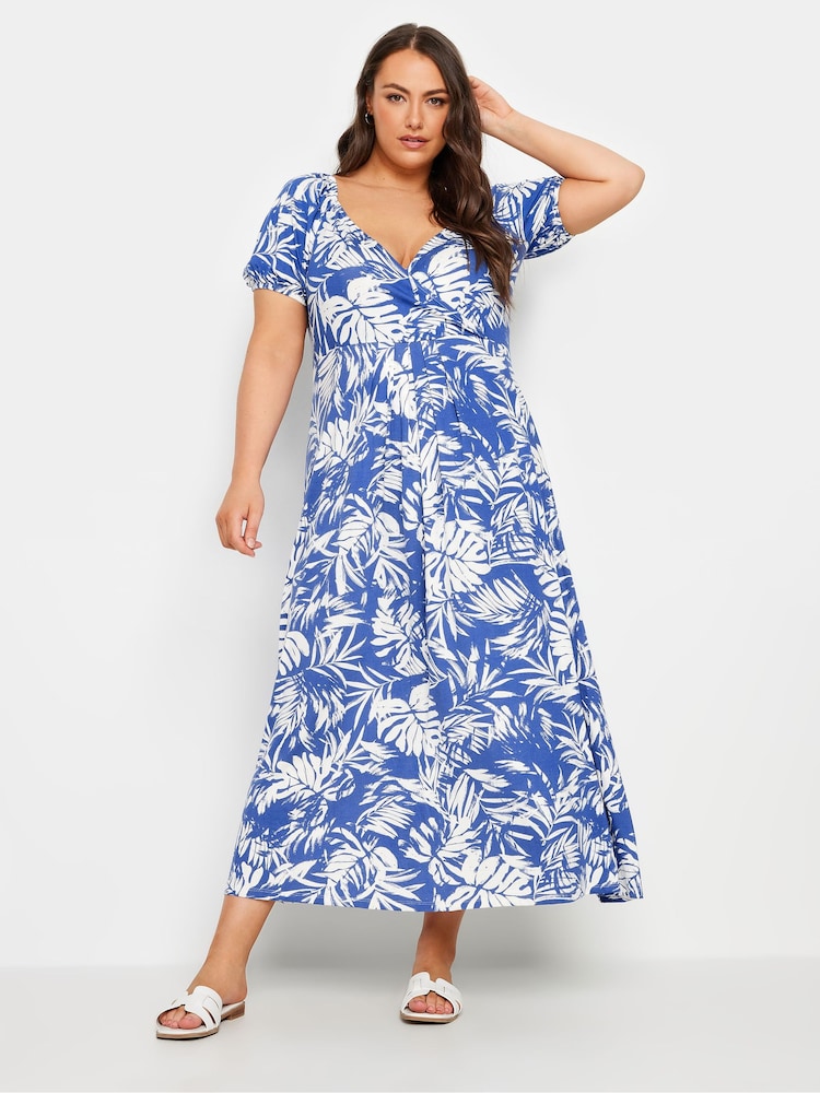 Yours Curve Blue Leaf Wrap Dress - Image 2 of 5
