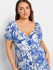 Yours Curve Blue Leaf Wrap Dress - Image 4 of 5