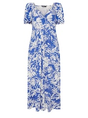 Yours Curve Blue Leaf Wrap Dress - Image 5 of 5