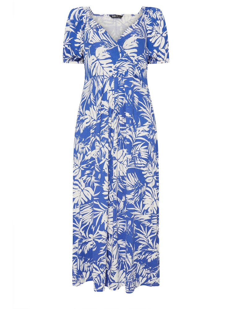 Yours Curve Blue Leaf Wrap Dress - Image 5 of 5