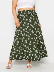 Yours Curve Green Paisley Print Textured Maxi Skirt - Image 1 of 5