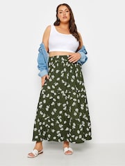 Yours Curve Green Paisley Print Textured Maxi Skirt - Image 2 of 5
