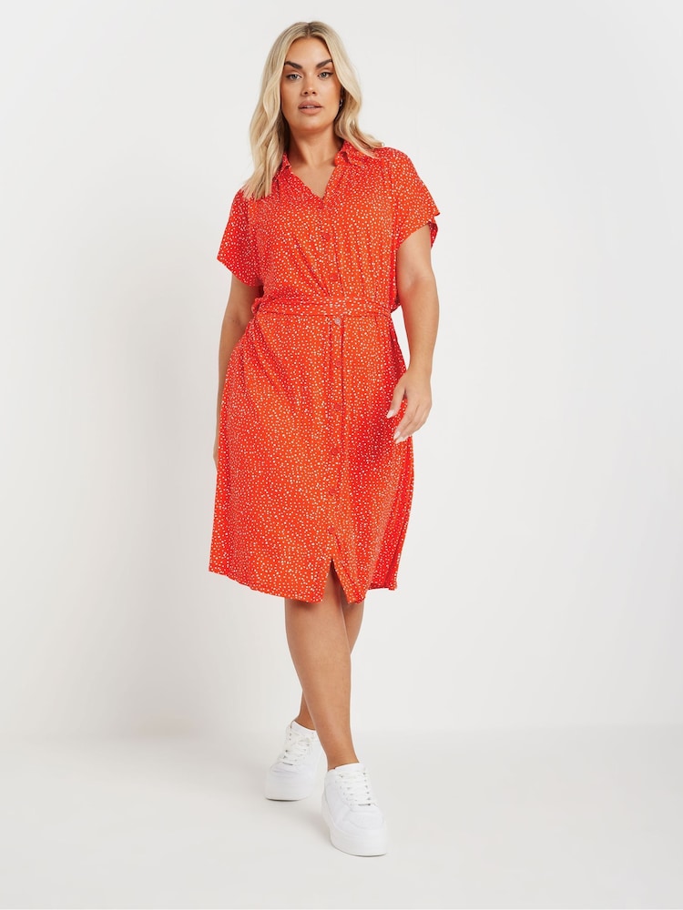 Yours Curve Orange Dot Print Dress - Image 1 of 5 Yours Curve Orange Dot Print Dress - Image 1 of 5