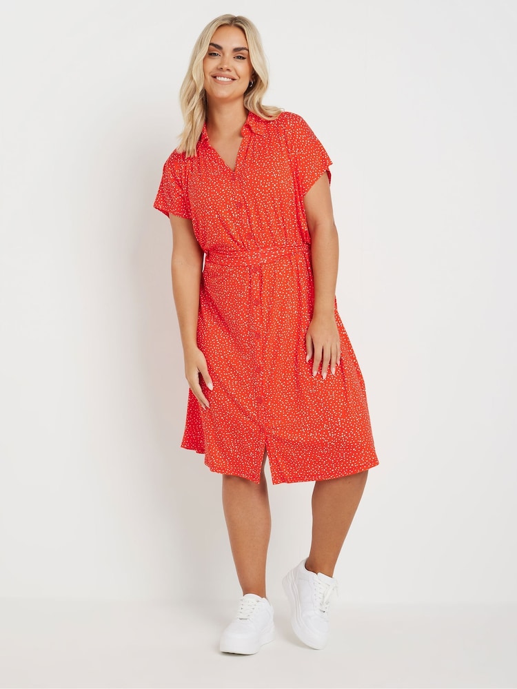 Yours Curve Orange Dot Print Dress - Image 2 of 5 Yours Curve Orange Dot Print Dress - Image 2 of 5