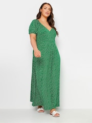 Yours Curve Green Polka Dot Wrap Dress - Image 1 of 5