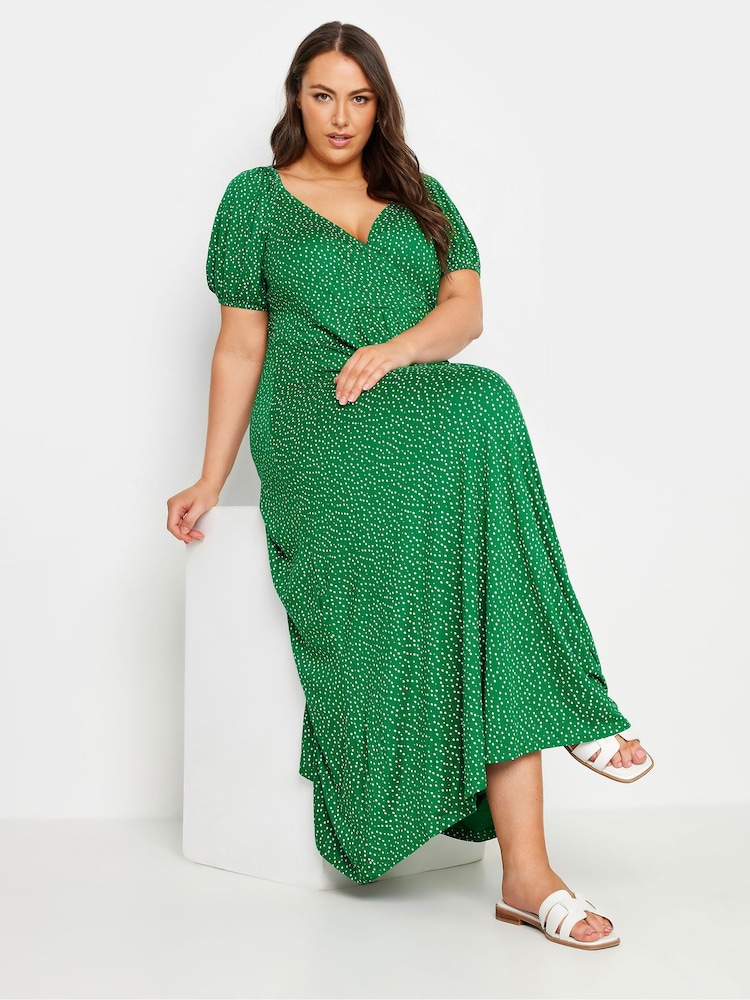 Yours Curve Green Polka Dot Wrap Dress - Image 2 of 5