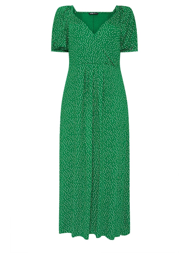 Yours Curve Green Polka Dot Wrap Dress - Image 5 of 5