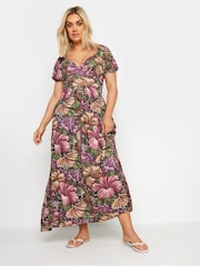 Yours Curve Red Leaf Wrap Dress - Image 1 of 5