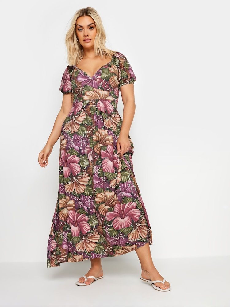 Yours Curve Red Leaf Wrap Dress - Image 1 of 5
