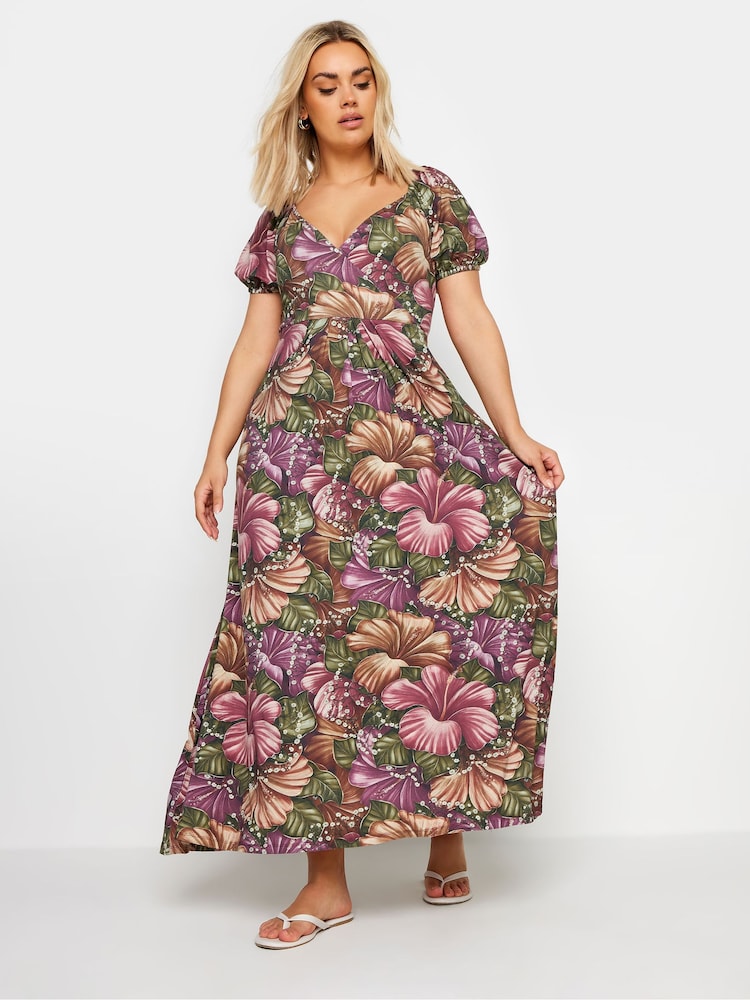 Yours Curve Red Leaf Wrap Dress - Image 2 of 5
