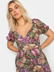 Yours Curve Red Leaf Wrap Dress - Image 4 of 5