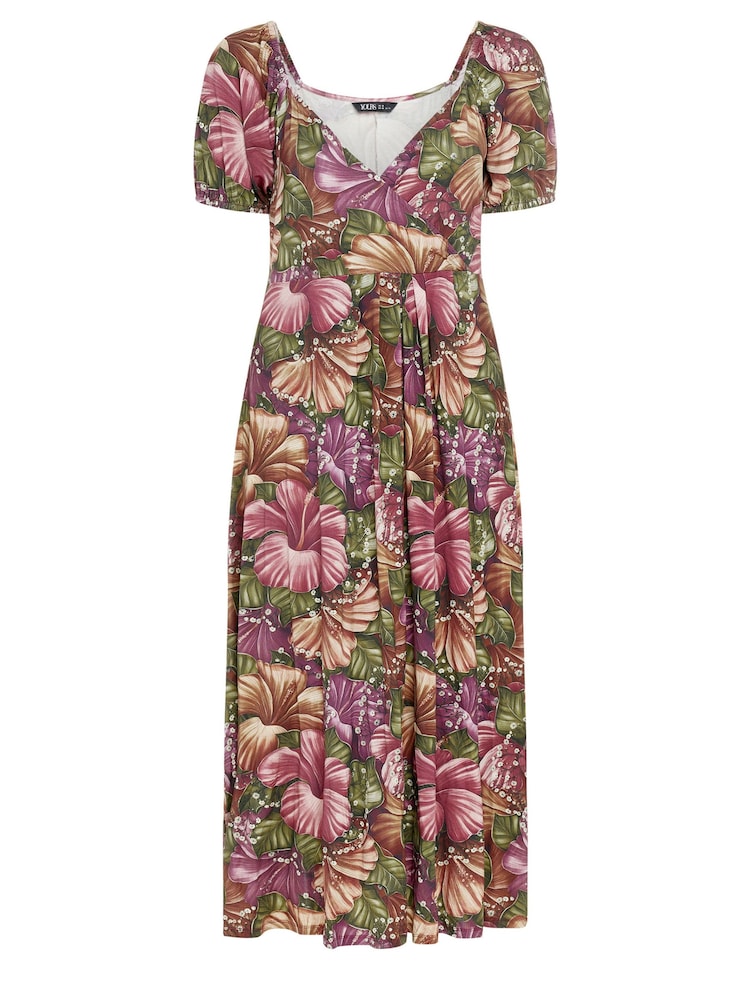 Yours Curve Red Leaf Wrap Dress - Image 5 of 5