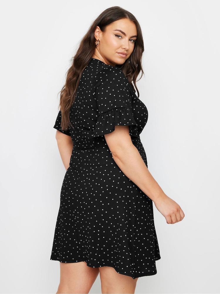 Yours Curve Black Dot Print Dress - Image 3 of 5