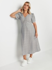 Yours Curve Grey Limited Collection Check Textured Milkmaid Dress - Image 1 of 5