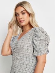 Yours Curve Grey Limited Collection Check Textured Milkmaid Dress - Image 2 of 5