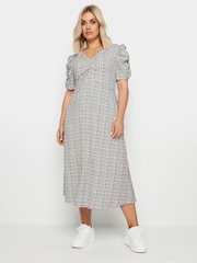 Yours Curve Grey Limited Collection Check Textured Milkmaid Dress - Image 4 of 5