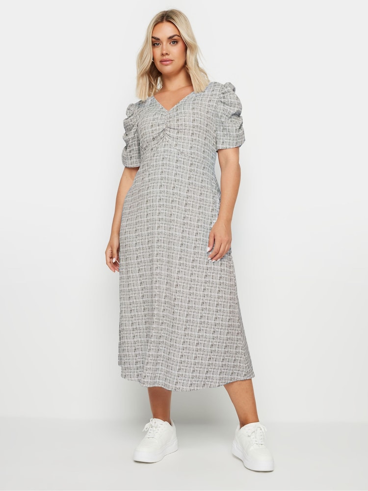 Yours Curve Grey Limited Collection Check Textured Milkmaid Dress - Image 4 of 5