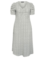 Yours Curve Grey Limited Collection Check Textured Milkmaid Dress - Image 5 of 5