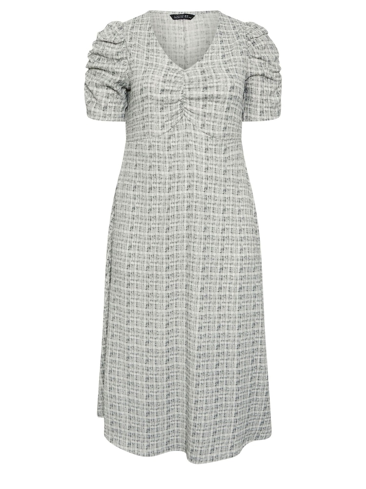 Yours Curve Grey Limited Collection Check Textured Milkmaid Dress - Image 5 of 5