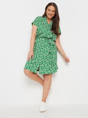 Yours Curve Green Ditsy Floral Print Structured Dress - Image 1 of 4