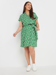 Yours Curve Green Ditsy Floral Print Structured Dress - Image 2 of 4