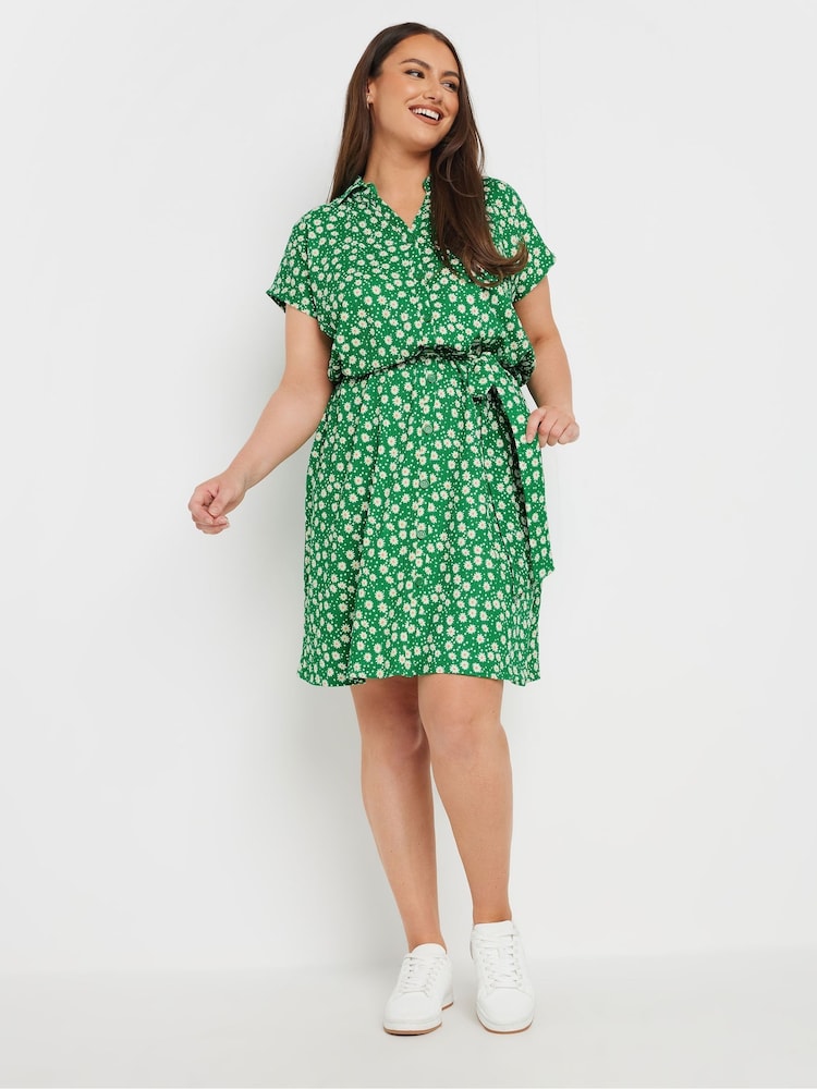 Yours Curve Green Ditsy Floral Print Structured Dress - Image 2 of 4