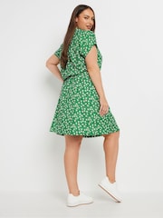 Yours Curve Green Ditsy Floral Print Structured Dress - Image 3 of 4