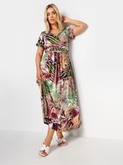 Yours Curve Red Leaf Print Wrap Maxi Dress - Image 1 of 5