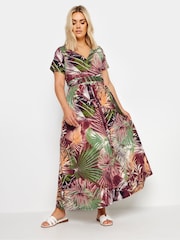 Yours Curve Red Leaf Print Wrap Maxi Dress - Image 2 of 5