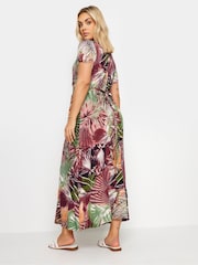 Yours Curve Red Leaf Print Wrap Maxi Dress - Image 3 of 5
