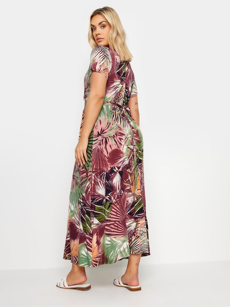 Yours Curve Red Leaf Print Wrap Maxi Dress - Image 3 of 5