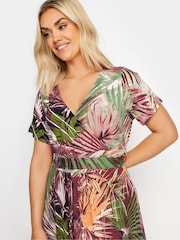 Yours Curve Red Leaf Print Wrap Maxi Dress - Image 4 of 5