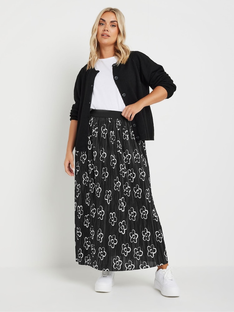 Yours Curve Black Light Floral Pleated Skirt - Image 2 of 5