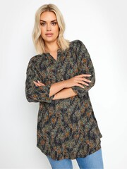 Yours Curve Black Abstract Long Sleeve Shirt - Image 1 of 5