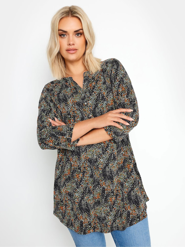 Yours Curve Black Abstract Long Sleeve Shirt - Image 1 of 5