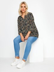 Yours Curve Black Abstract Long Sleeve Shirt - Image 2 of 5