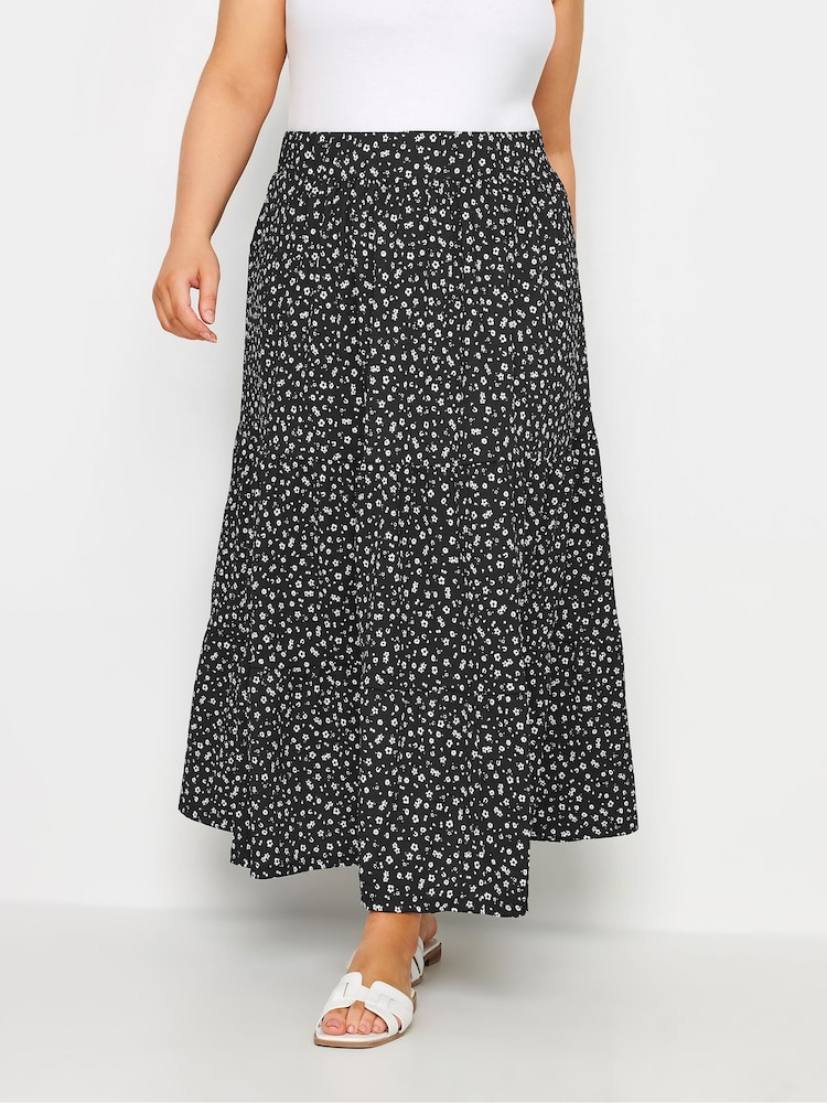 Yours Curve Black Light Structured Tiered Skirt - Image 1 of 5