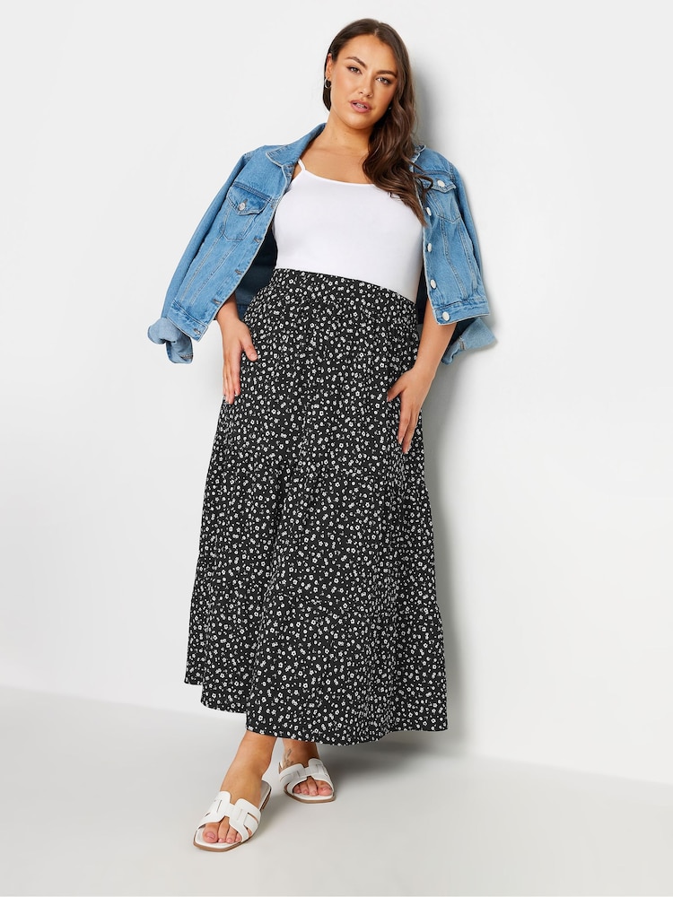 Yours Curve Black Light Structured Tiered Skirt - Image 2 of 5